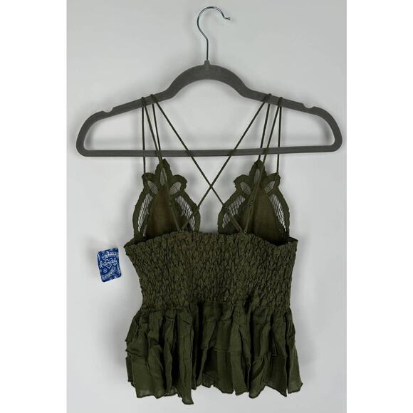 Free People Adella Cami Olive Green Lace Ruffled Tank Top Womens Small New - Picture 9 of 9